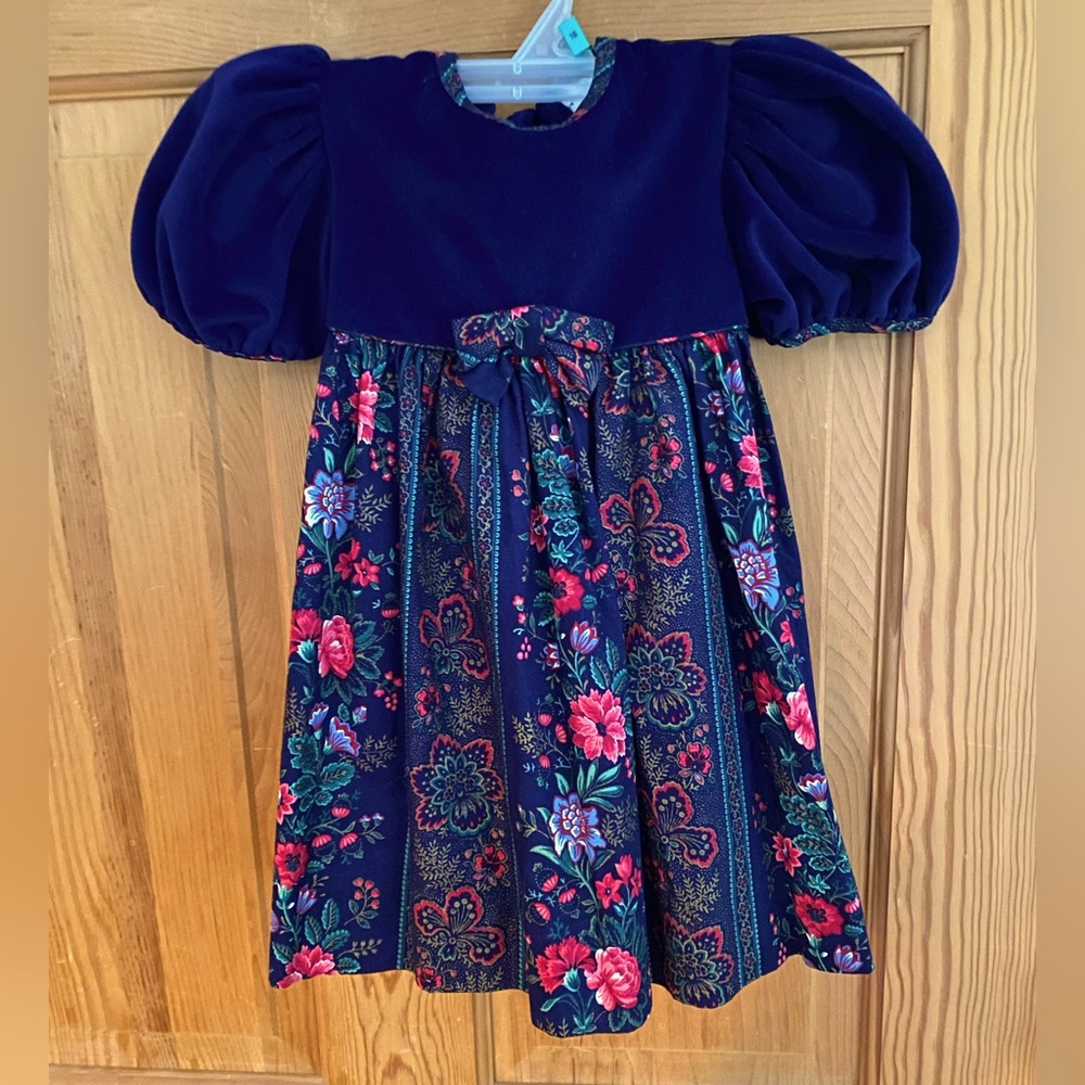 Blue Velvet Dress w/ new black tights in size 3T